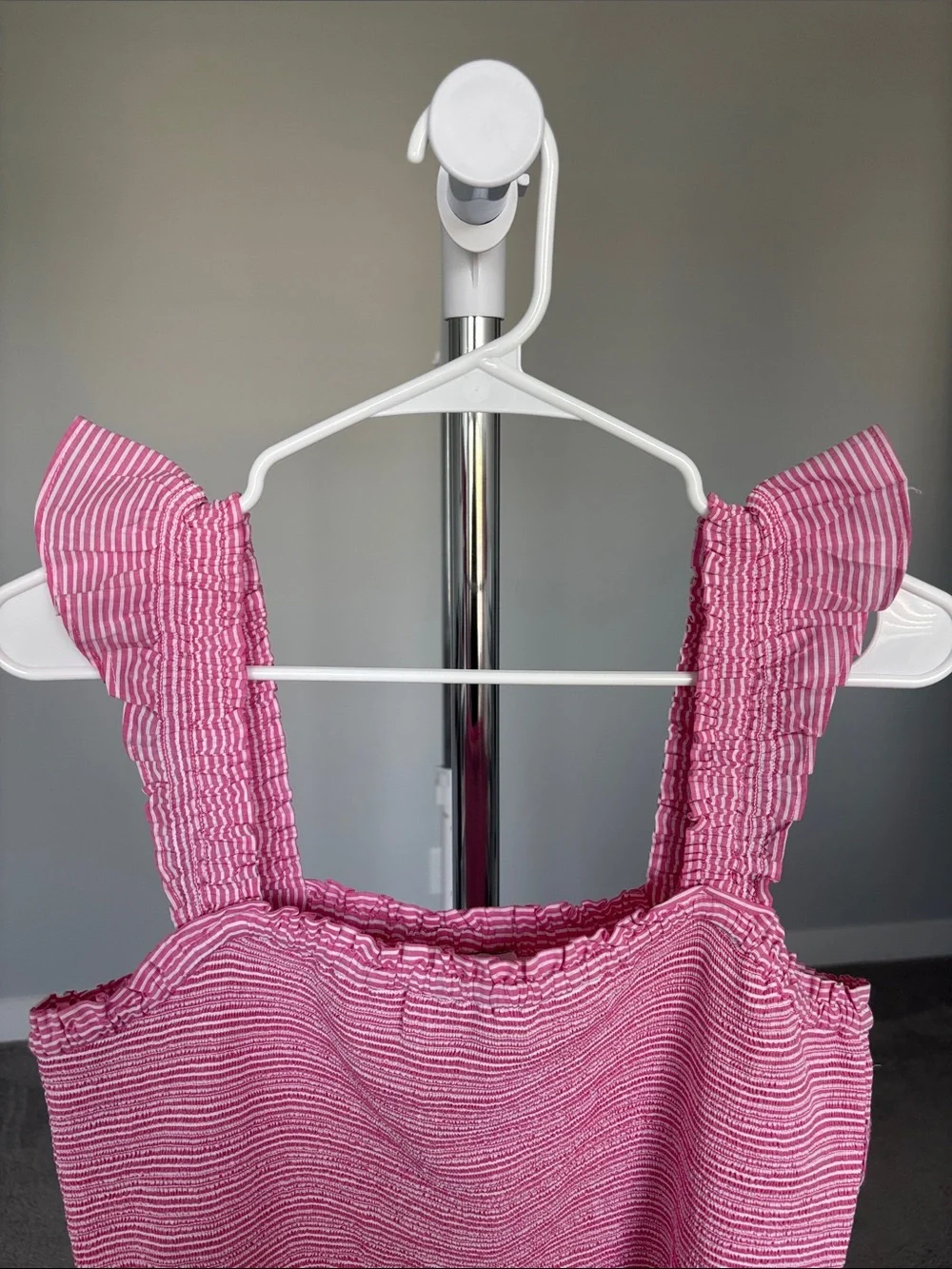 J. Crew Pink Smocked Ruffle-Strap Sundress